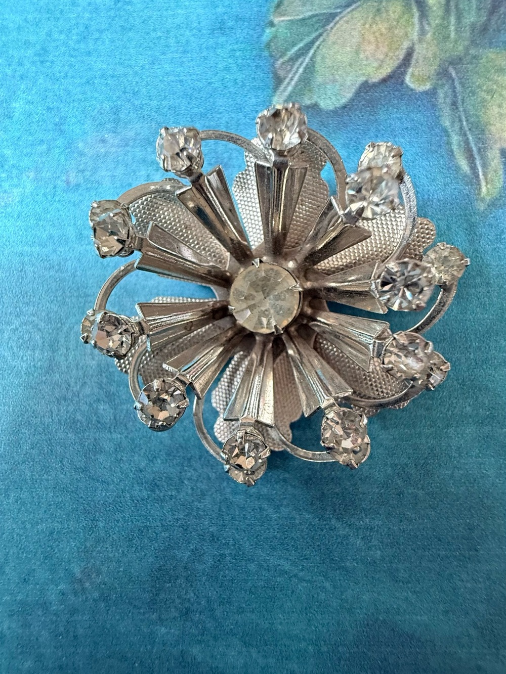 Vintage Silver-Tone Crystal Flower Brooch - Silver